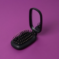 Расчёска массажная, складная, зеркалом, 9,5 &times; 5,5 см, цвет чёрный