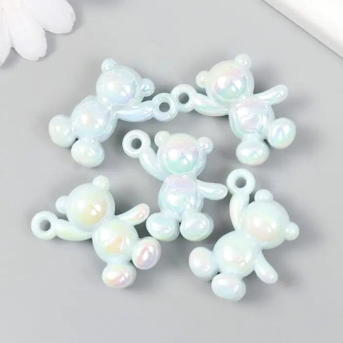 Декор для творчества пластик "Перламутровый мишка с петелькой" нежно-голубой 3х1,4х3,1 см