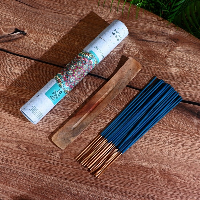 Благовония "ESCENTS OF INDIA" аромапалочки (набор 30 шт) с подставкой, шалфей