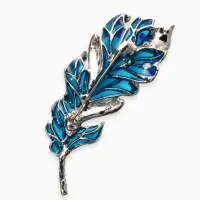 Брошь "Перо" прозрачное, цвет сине-голубой в серебре