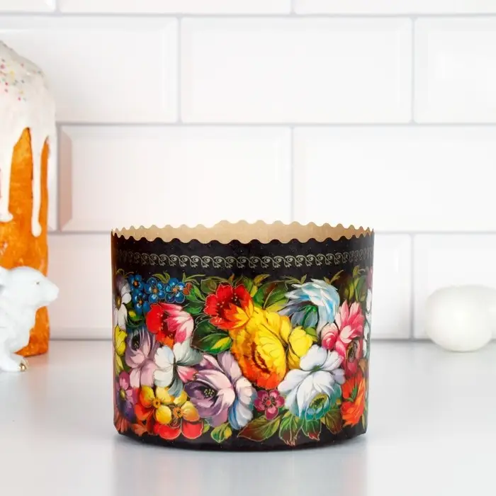 Форма бумажная для кулича &laquo;Жостово&raquo;, 13.4&times;10 см, разноцветная