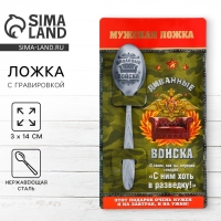 Ложка чайная с гравировкой &laquo;Диванные войска&raquo;, на подарочной открытке, 3 х 14 см.
