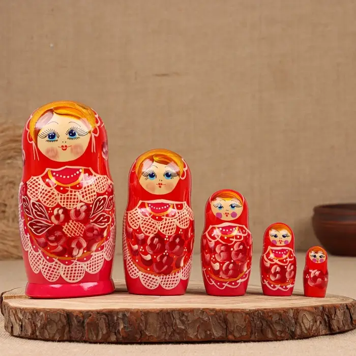 Матрёшка дерево &laquo;Надя&raquo;, красно-розовое платье, 5-кукольная, 19 см