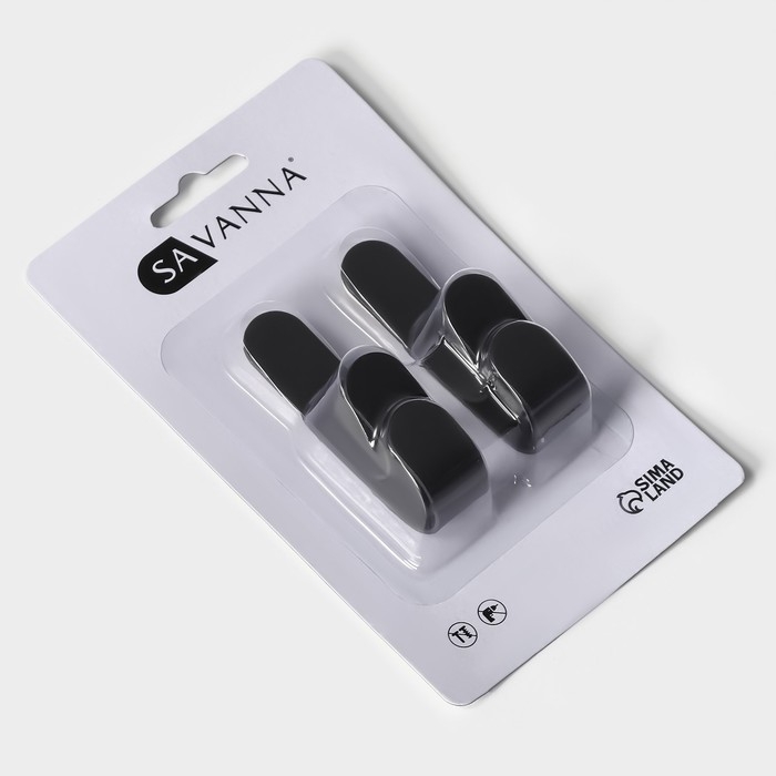 Крючки самоклеющиеся SAVANNA Black Loft, 4 шт, металл, 2,8&times;5,5&times;1,8 см, цвет чёрный