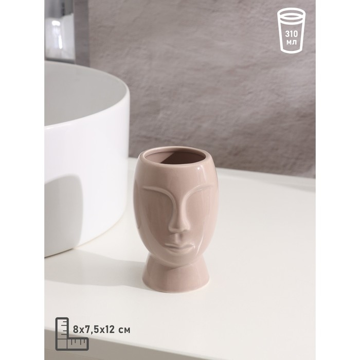 Набор аксессуаров для ванной комнаты Доляна &laquo;Вуду&raquo;, 3 предмета (мыльница, дозатор для мыла, стакан), цвет молочный