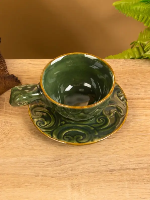 Чашка с блюдцем &laquo;Черепашка&raquo;, 13&times;13&times;7 см, керамика, зелёная