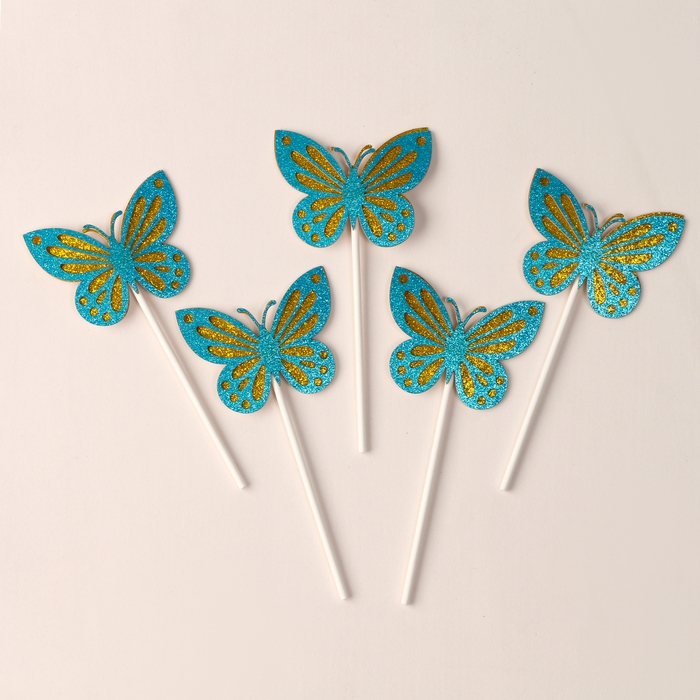 Набор топперов &laquo;Бабочки&raquo;, набор 5 шт., цвет синий