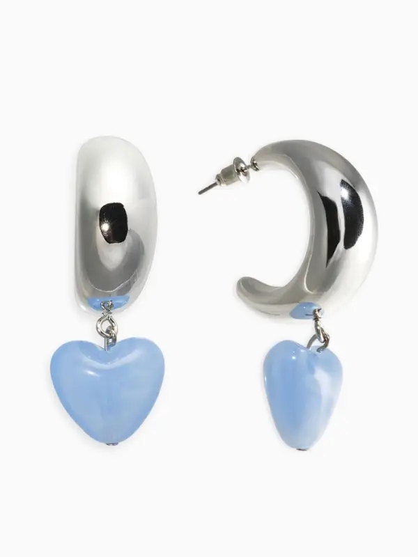 Серьги "Новый стиль", сердечки, цвет голубой в серебре d3см