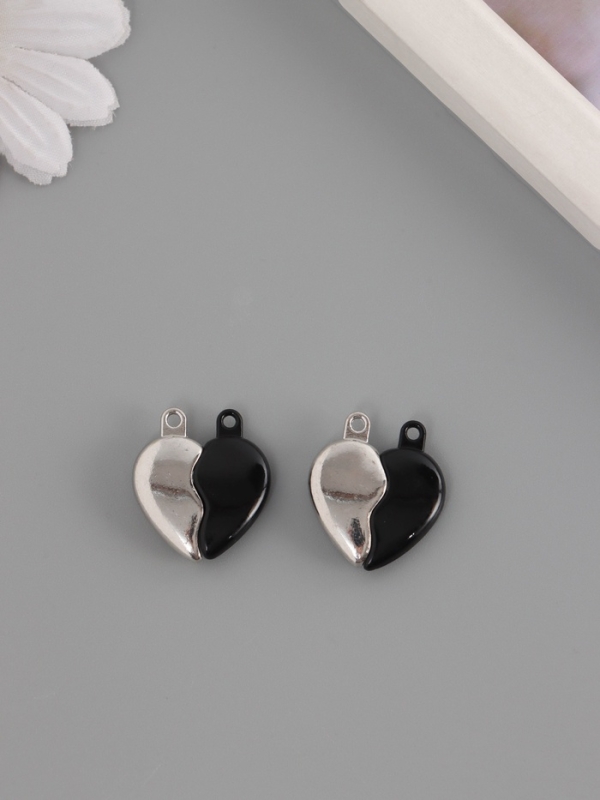 Замок магнитный металл "Вторая половинка, сердце" набор 2 шт чёрно-серебряный 2,6х2,2 см