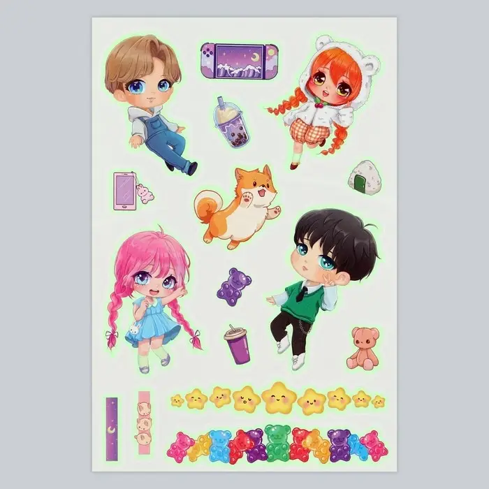 Переводные татуировки детские &laquo;Аниме&raquo;, светятся в темноте, 14&times;21 см