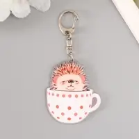 Брелок акрил "Ёжик в кружке в горошек" 4,8х5,7 см