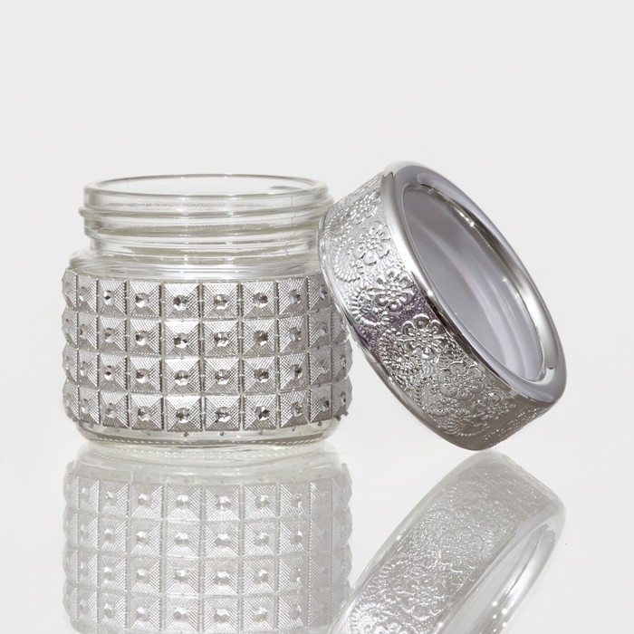 Банка стеклянная для хранения сыпучих продуктов &laquo;Сильвер&raquo;, 100 мл, 5,7&times;5,5 см, с пластиковой крышкой, цвет серебряный
