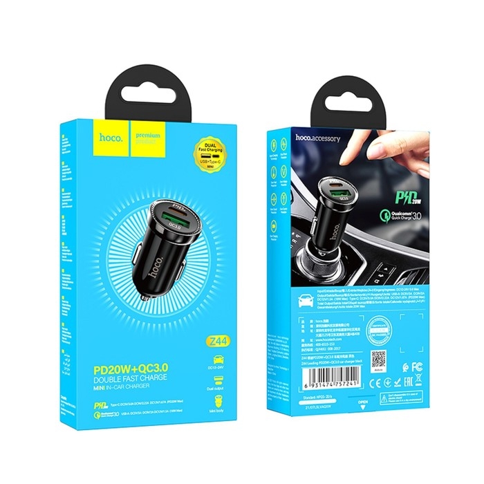 Автомобильное зарядное устройство Hoco Z44, Type-C PD 20 Вт, USB QC3.0 18 Вт, 3 А, черный