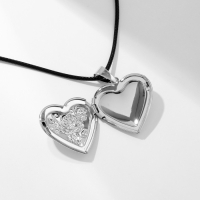 Кулон на шнурке &laquo;Для фото&raquo; сердце с розой, цвет чернёное серебро на чёрном шнурке, 45 см