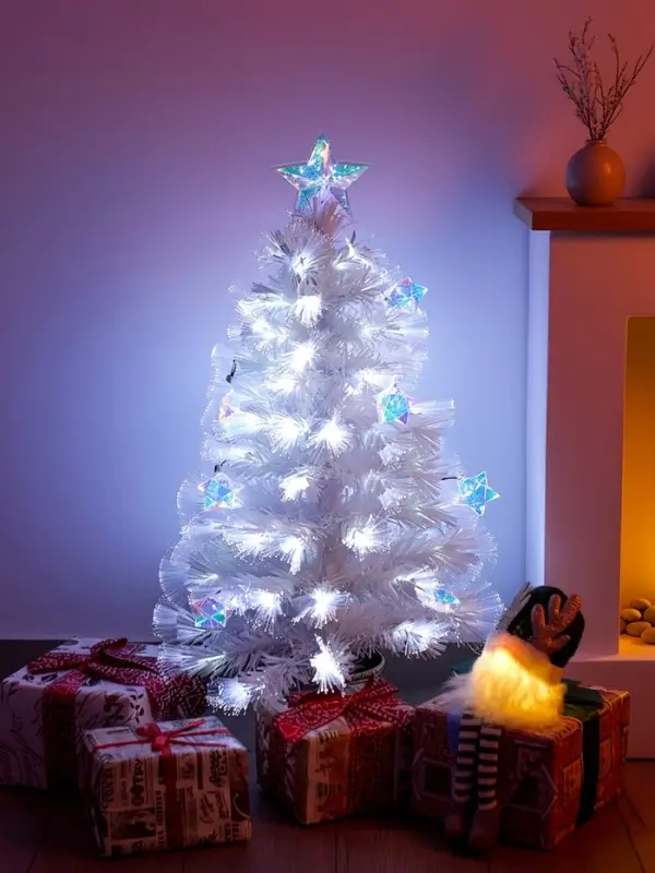 Ёлка фиброоптическая &laquo;Белоснежная&raquo; 90 см, d нижнего яруса 45 см, 8 веток, 8 режимов