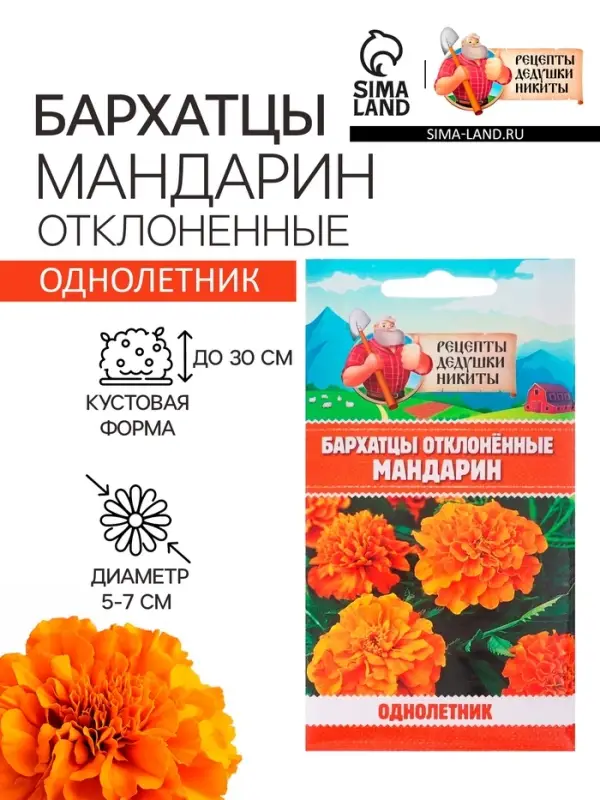 Семена цветов Бархатцы отклонённые "Мандарин", махровые, 0,3 г