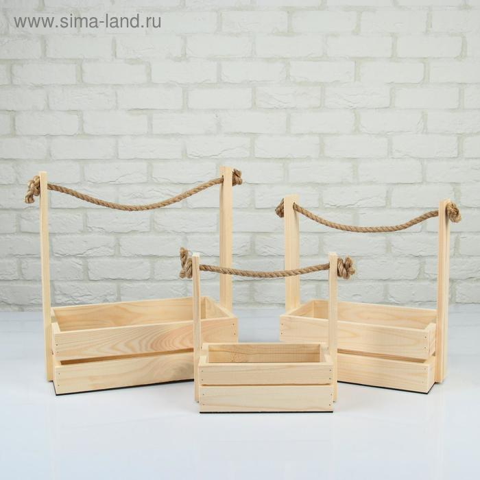 Набор кашпо деревянных 3 в 1 (30.5&times;18.5&times;35; 25.5&times;15&times;30; 20&times;12&times;23) "Аром", натуральная сосна