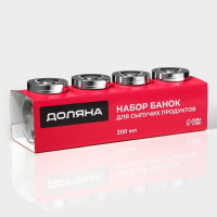 Банки стеклянные для хранения сыпучих продуктов &laquo;Блеск&raquo;, 200 мл, с пластмассовой крышкой, 4 шт