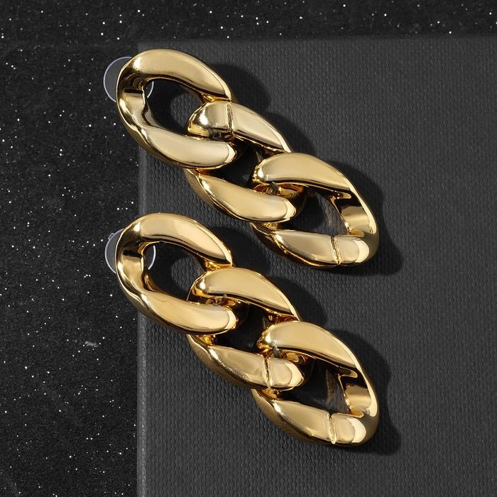 Серьги металл &laquo;Цепь&raquo; диагональные звенья, цвет золото