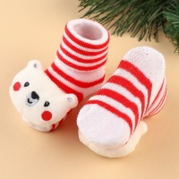 Подарочный набор новогодний: держатель для соски-пустышки на ленте и носочки - погремушки на ножки &laquo;Мишка&raquo;, Крошка Я