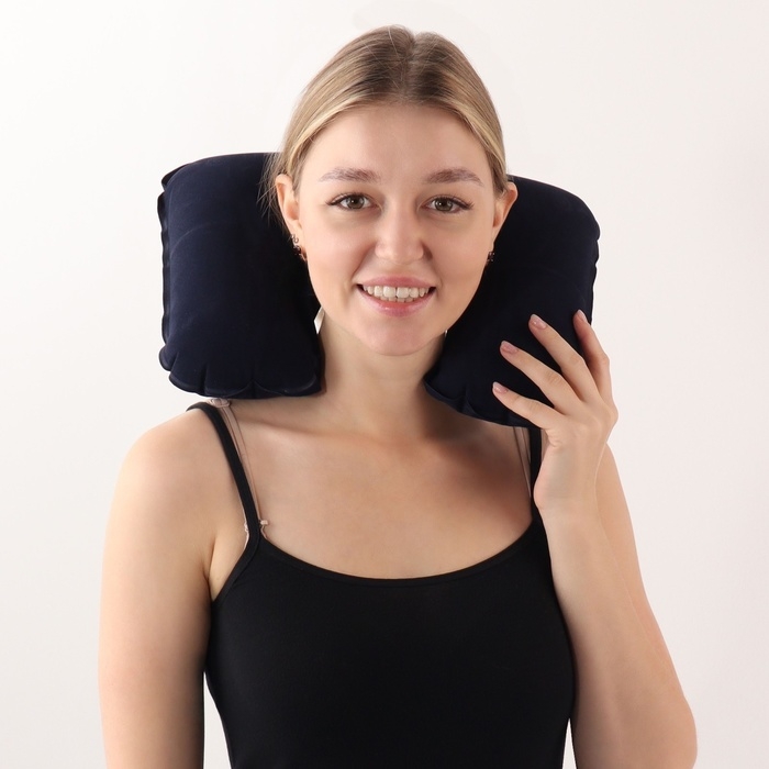 Подушка для шеи дорожная, надувная, 42 &times; 26,5 см, цвет синий