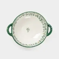 Бульонница с ручками &laquo;Гармония лепестков&raquo;, 22.5&times;18&times;7 см, фарфор, белая, зелёная