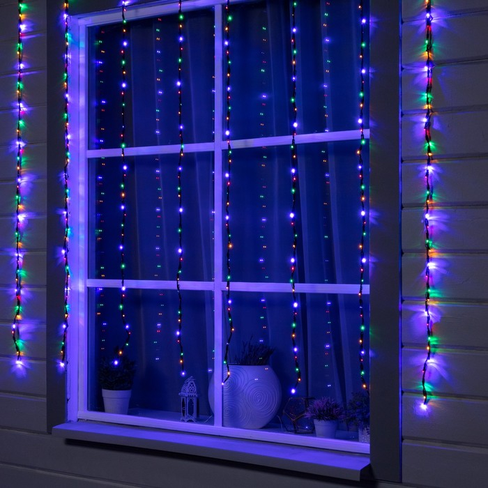 Гирлянда &laquo;Водопад&raquo; 2 &times; 1.5 м, IP44, тёмная нить, 400 LED, свечение мульти, 8 режимов, 220 В