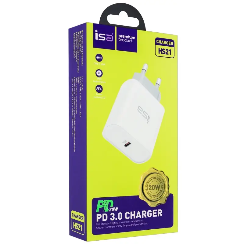 Переходник СЗУ HS21 на Type-C PD20W ISA белый