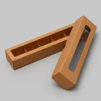 Коробка для 5 конфет, с окном, с тонкими разделителями, крафт 21&times;5&times;3.3 см