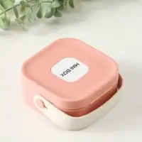 Шкатулка пластик для украшений с зеркалом, с ручкой 3 ячейки, 3 полосы, персик 9х9х3,8 см