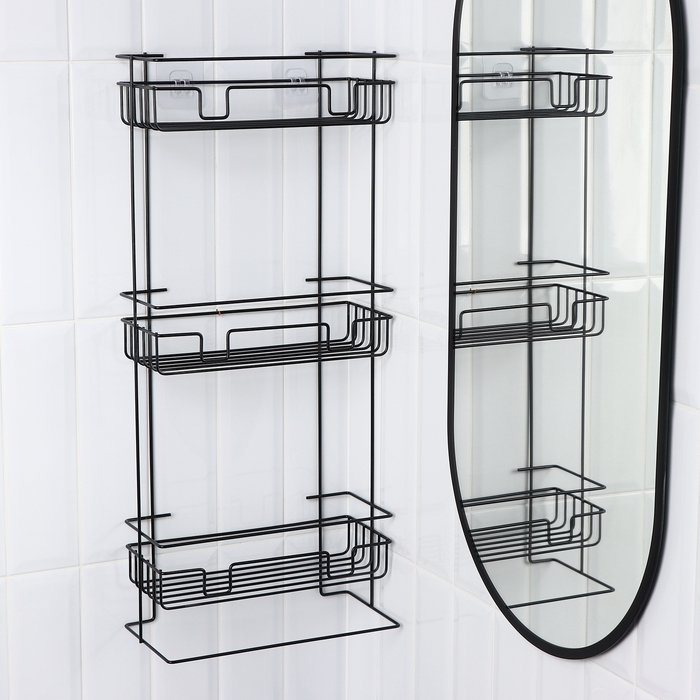 Полка прямоугольная 3-х ярусная, 12,5&times;66&times;29,5 см, цвет черный