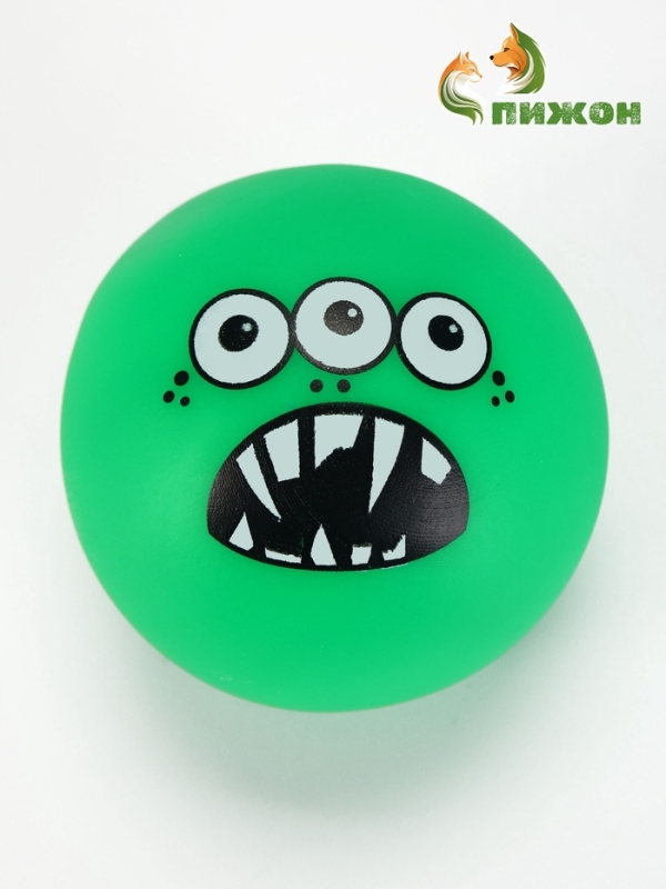 Игрушкка пищащая "Мяч монстр" для собак, 7 см, зелёная