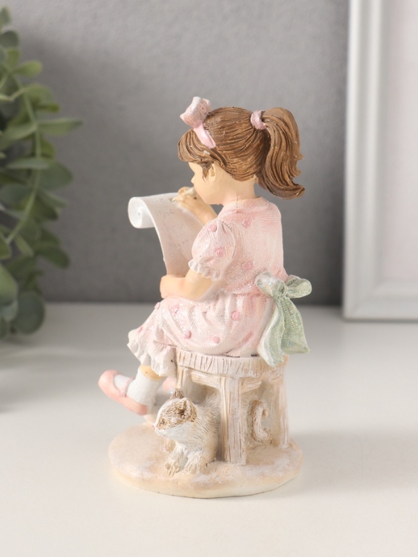 Сувенир полистоун "Девочка рисует, с котиком" розовый 7,5х7х13 см