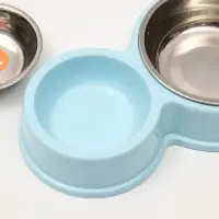 Миска металлическая двойная на пластиковом основании, 28 х 17,3 х 5 см, голубая