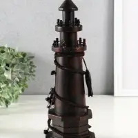 Сувенир интерьерный дерево "Маяк со штурвалом" красно-коричневый 10х10х30 см