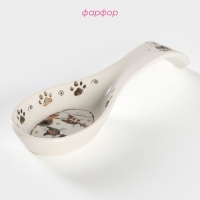 Подставка фарфоровая под ложку Доляна &laquo;Коты-аристократы&raquo;, 21,5&times;7,5 см, цвет белый