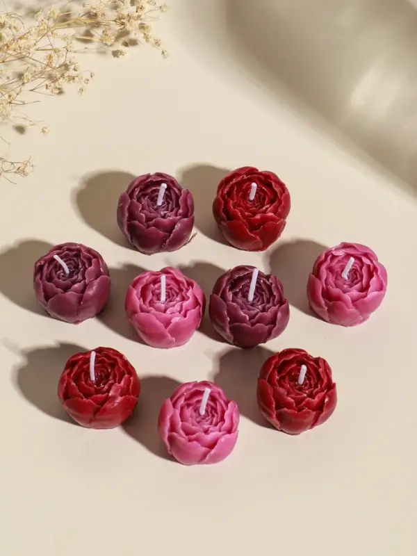 Набор свечей декоративных "Пионы" 9 шт 3,5х3,5х2,5 см розово-фиолетовые 14х14х4 см