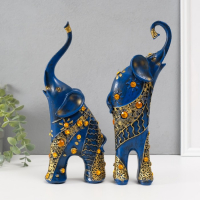 Сувенир полистоун "Синие слоны с оранжевыми стразами" набор 2 шт 28,5х21х8,3 см