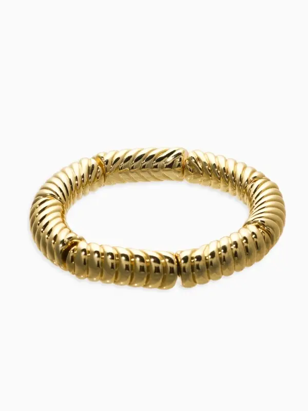 Браслет пластик на резинке "Стиль" резной, цвет золото