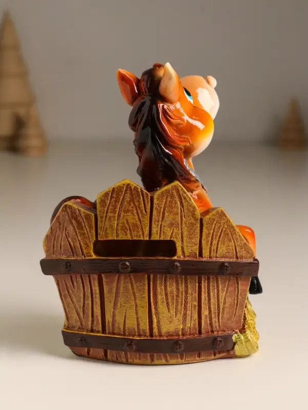 Копилка полистоун "Коняшка у забора с монетками" 9,5х5х12,8 см