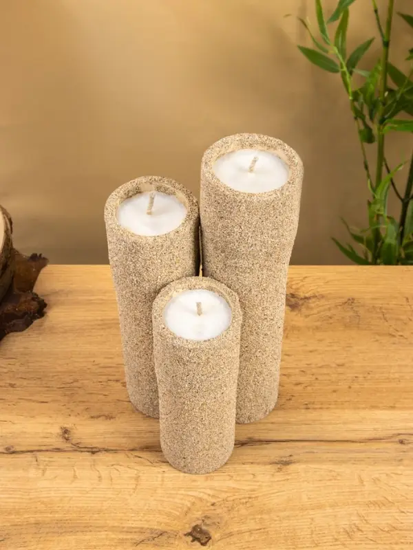 Свеча в бамбуке тройная, 15&times;15&times;30 см, 100 мл, песочная