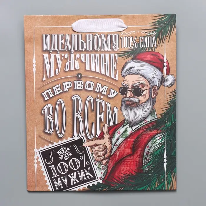 Пакет подарочный новогодний крафтовый вертикальный &laquo;Идеальному мужчине&raquo;, ML 23 х 27 х 11,5 см