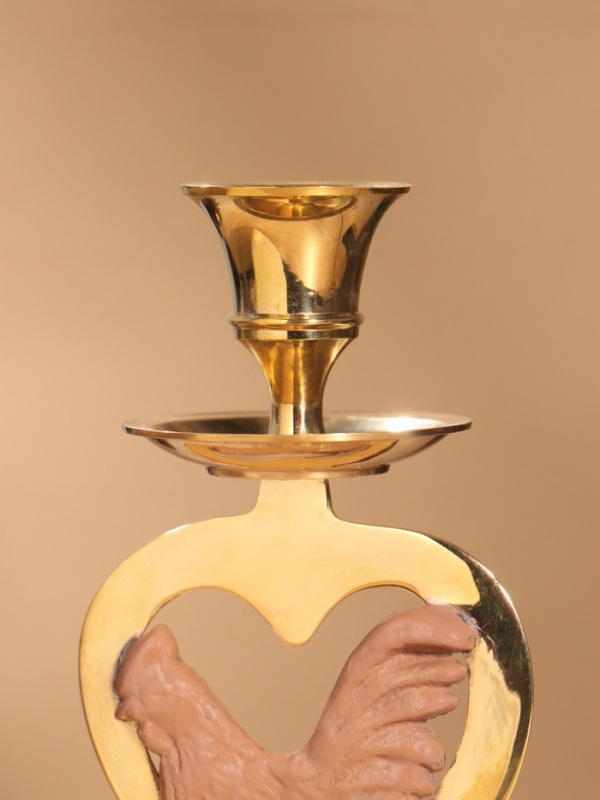 Подсвечник на 1 свечу "Петушок в сердце" латунь, коричневый с золотом 7х8х16,5 см