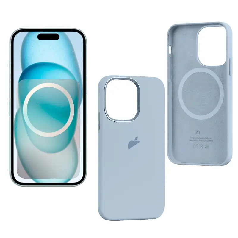 Чехол iPh 15 Pro Max Silicon Case 100% ORG (MagSafe + анимация NFC) c LOGO Light Blue
