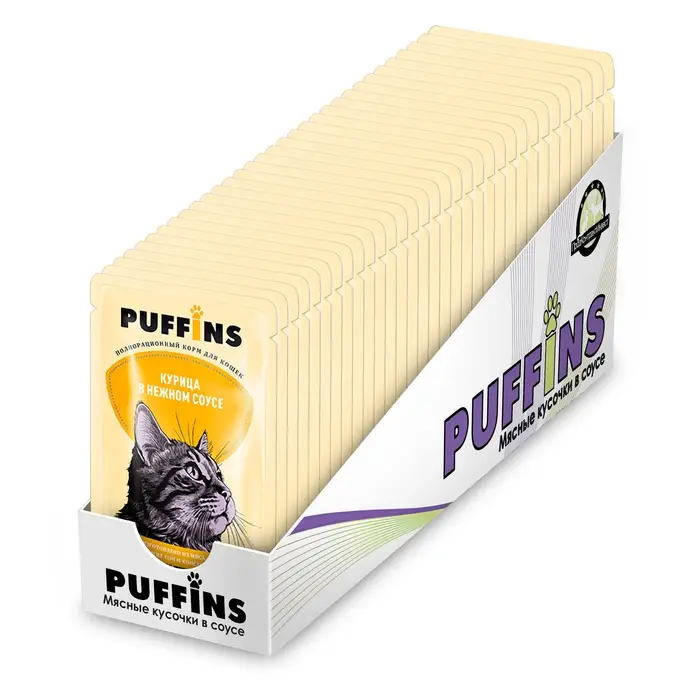 Влажный корм "Puffins" для кошек, курица в соусе, 75 г