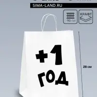 Пакет подарочный с приколами, крафт &laquo;Плюс один год&raquo;, белый, 24&times;14&times;28 см