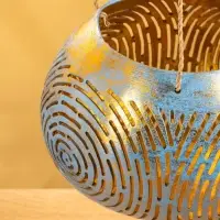 Подсвечник подвесной из кокоса, 16х16х11 см, цв. голубой-золотой