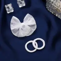 Набор для волос "Школьница" (зажим 7 см, 2 резинки 3,5 см) прозрачный бант, белый