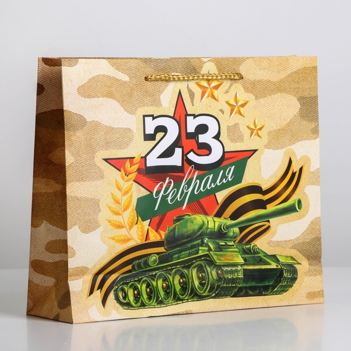 Пакет подарочный ламинированный горизонтальный, упаковка, &laquo;Танк&raquo;, ML 25 х 21 х 8 см