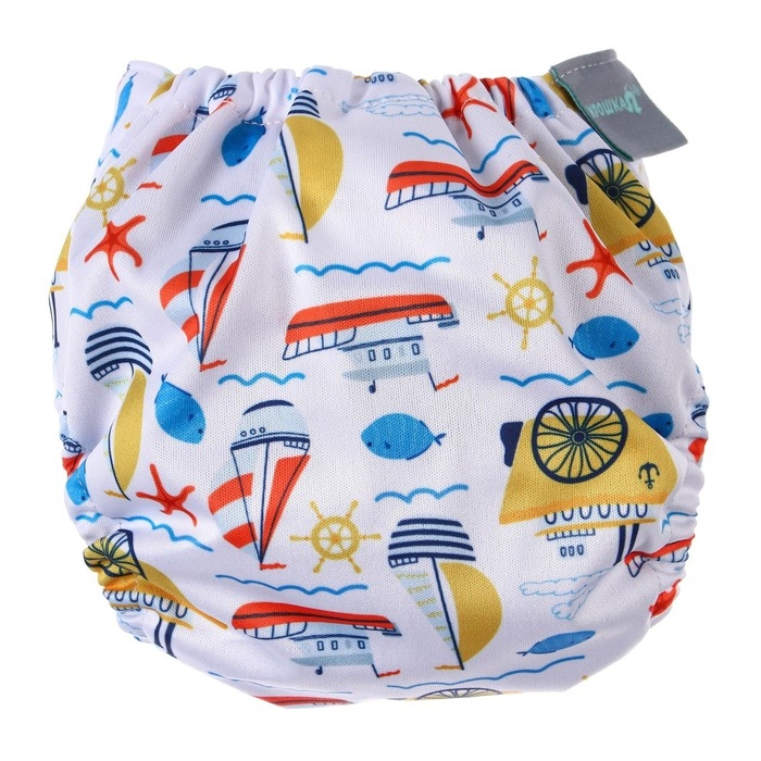 Многоразовый подгузник &laquo;Кораблики&raquo;, 3-8 кг, угольно-бамбуковая ткань, цвет белый, Крошка Я